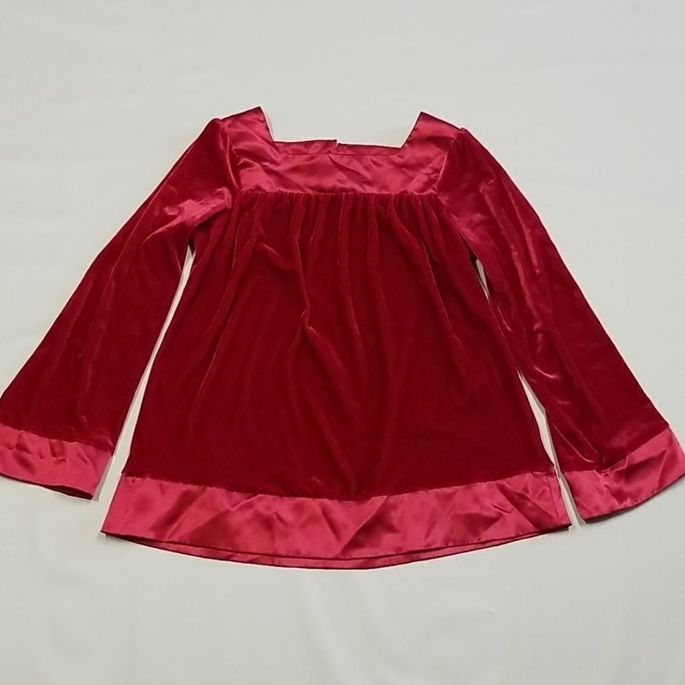 🎁5/$25 Lullah Bette Shirt Girl Youth 10-12 Red Blouse Long Sleeve Velvet Fabric